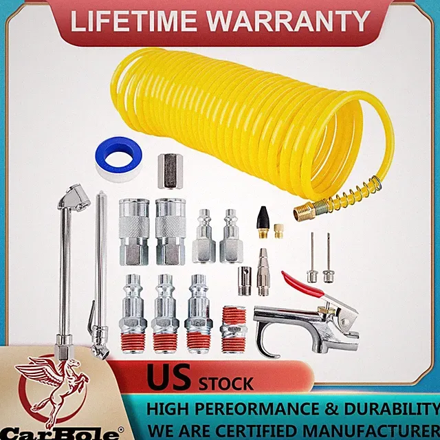 20 Deluxe 1/4" Air Compressor Accessory Kit Including 1/4" 25Ft Recoil Airhose