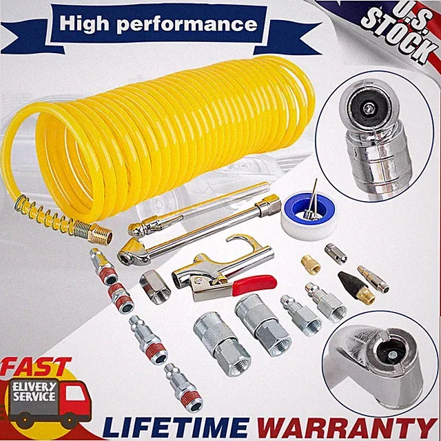 20Pcs Air Compressor Accessory Kit Tool 25FT Recoil Hose Gun Tire Nozzles TH1006