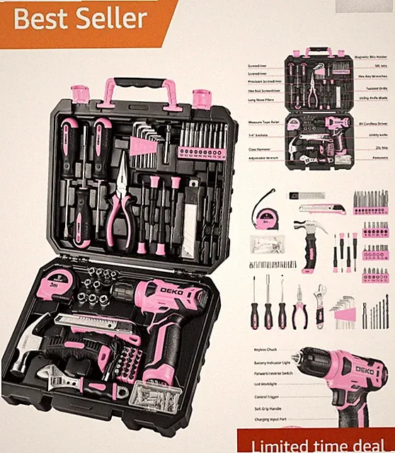 Compact 8V Pink Cordless Drill and Tool Kit - Perfect for Women's Home Projects