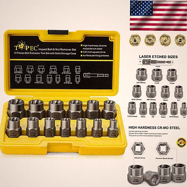 Complete Bolt & Nut Extractor Set - 8mm-19mm for Automotive Repair Professionals