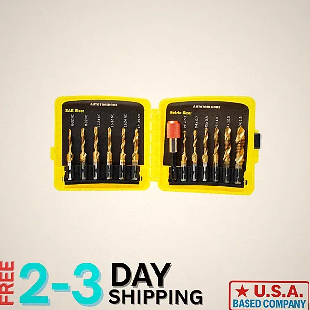 Versatile 13-Piece Titanium Drill Tap Bits for Screw Thread Drilling & Deburring